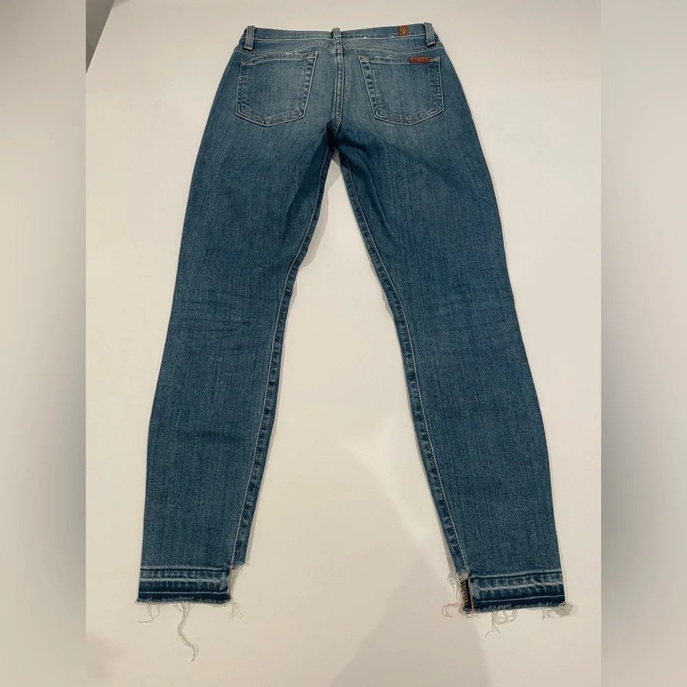 7 For All Mankind Distressed Blue Cropped Jeans - Picture 2 of 8